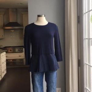 Rebecca Taylor navy knit + silk long sleeve tee